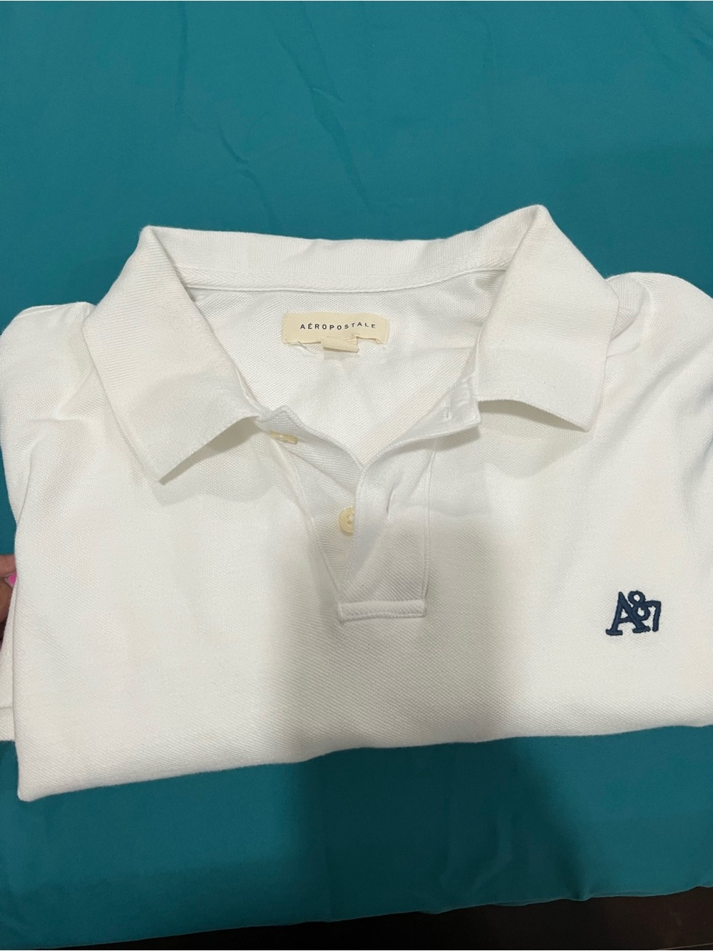 Aeropostale White Polo with Navy A87 Embroidery